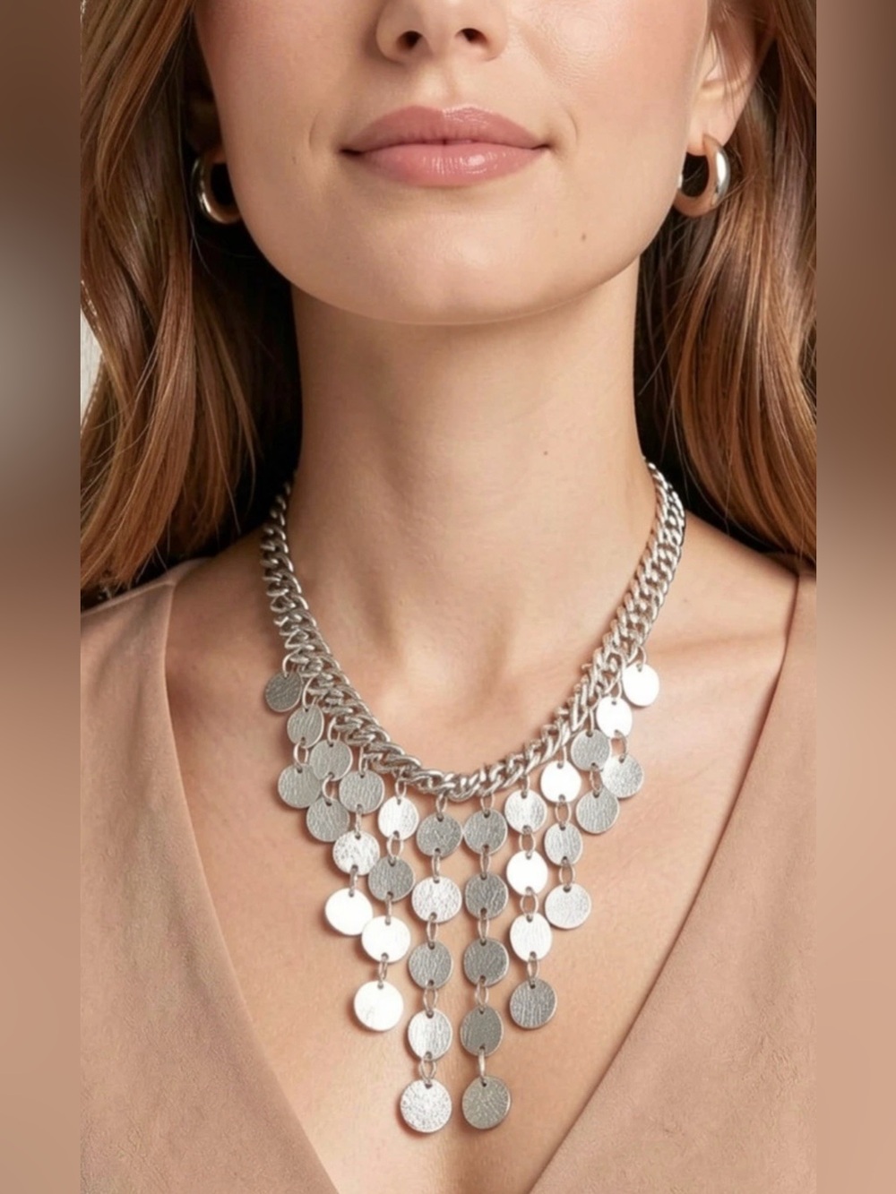 Vintage 1971 Sarah Coventry “Pyramid Treasure” Silver Tone Waterfall Necklace